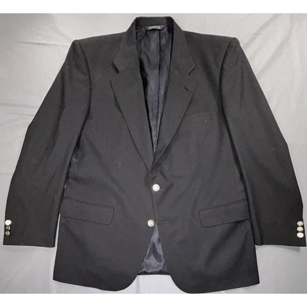Vintage Burberrys Blazer 48 Mens Black Super‎ 100s Wool 2 Button Sport Coat 80s